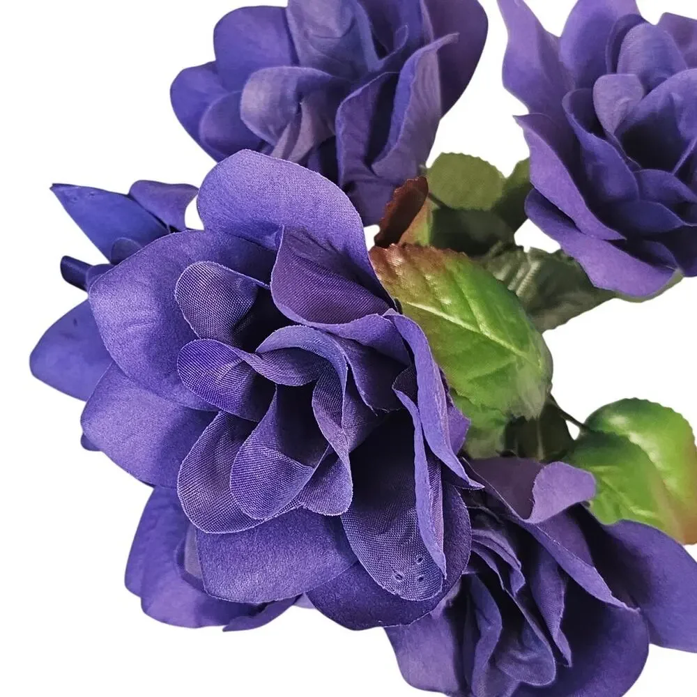 Royal Eggplant Purple Silk Rose Flower Bushes 7 Roses 2.5
